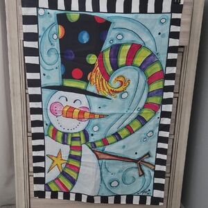 Colorful Striped Scarf Snowman Panel
